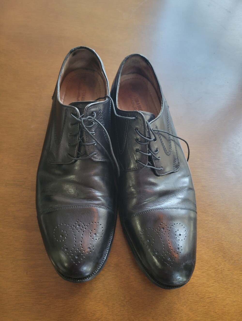 Johnston & Murphy Mens 13 Black Leather Cap Toe Brogue Derby Dress Shoes Lace Up